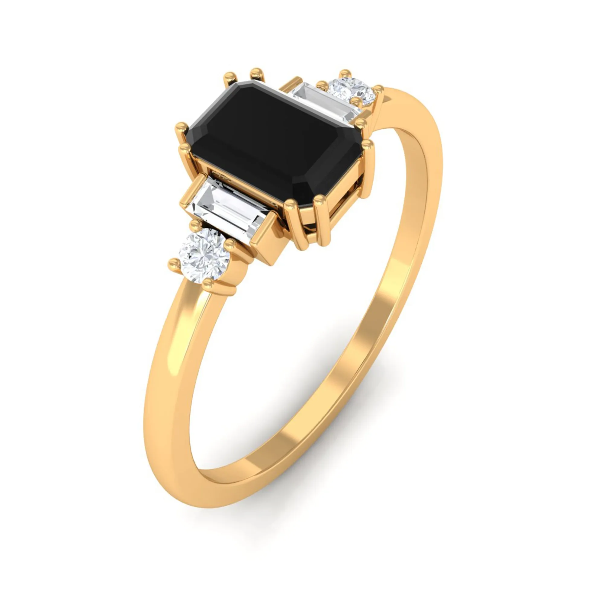 3/4 CT Octagon Cut Black Spinel Solitaire Ring with Diamond
