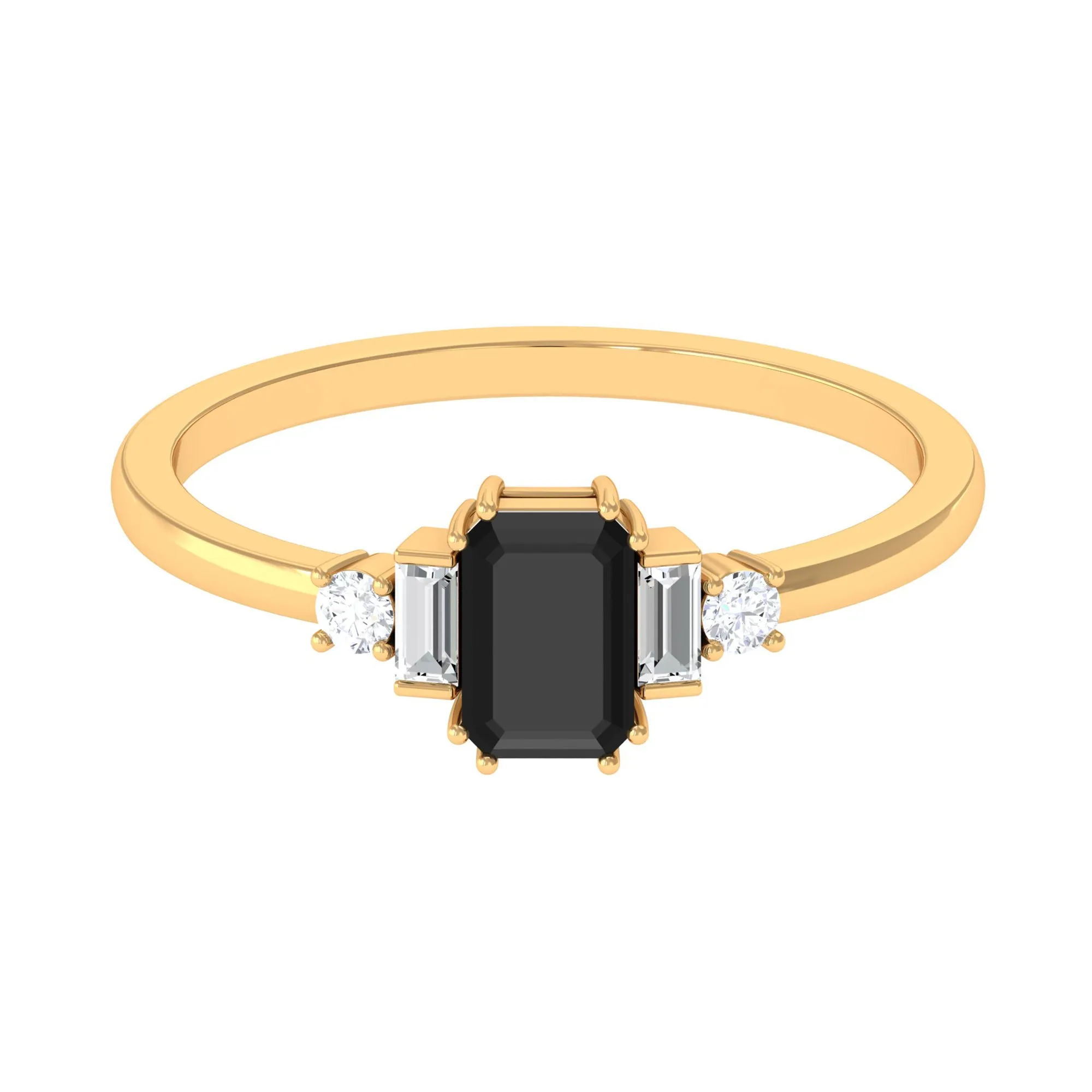 3/4 CT Octagon Cut Black Spinel Solitaire Ring with Diamond