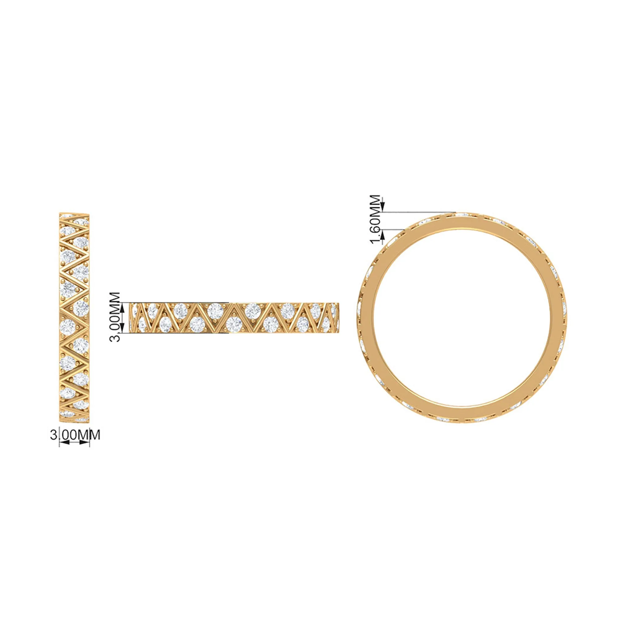 3/4 CT Surface Prong Set Diamond and Gold Band Ring for Women