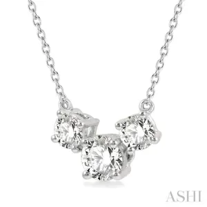 3/4 Ctw Three Stone Round Cut Diamond Necklace in 14K White Gold