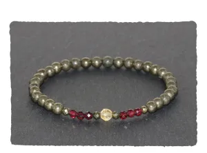 3mm Faceted & 4mm Round Pyrite, 3mm Faceted Brazilian Garnet and 4mm Faceted Citrine Beaded Gemstone Bracelet Unisex Moneymaker Bracelet