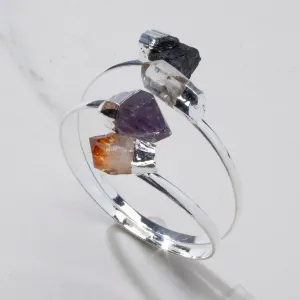 4 Stone Multi Gem Silver Cuff Bracelet