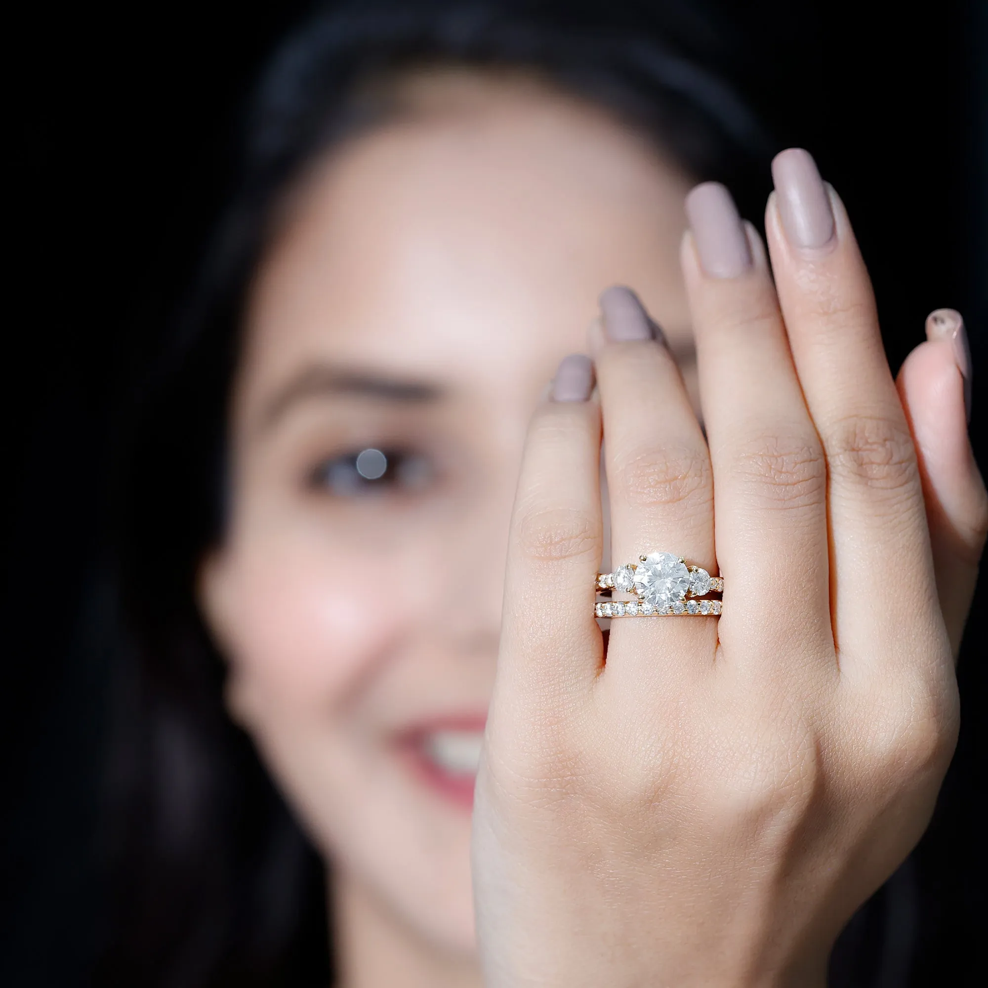4.50 CT Round Moissanite Bridal Ring Set in Gold