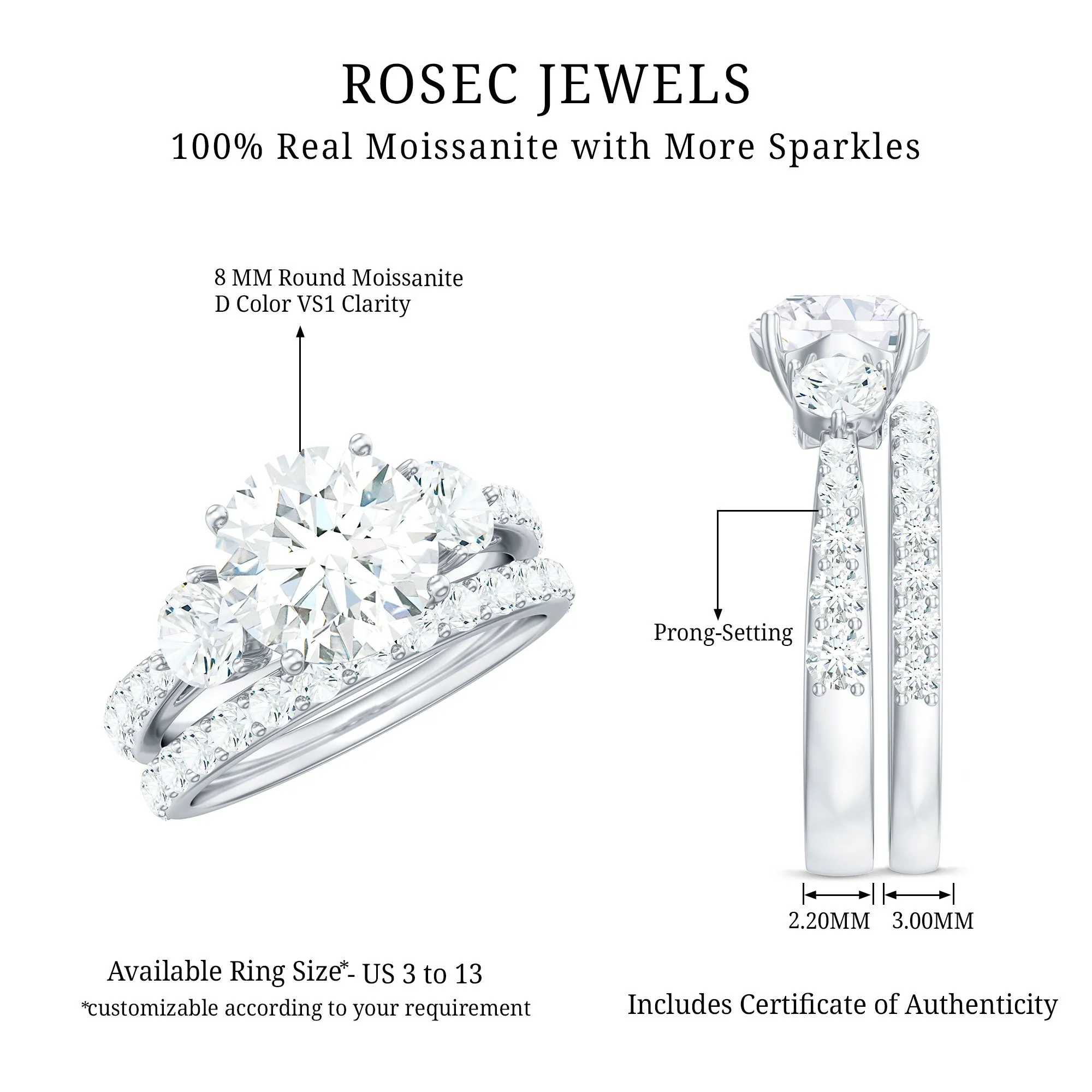4.50 CT Round Moissanite Bridal Ring Set in Gold