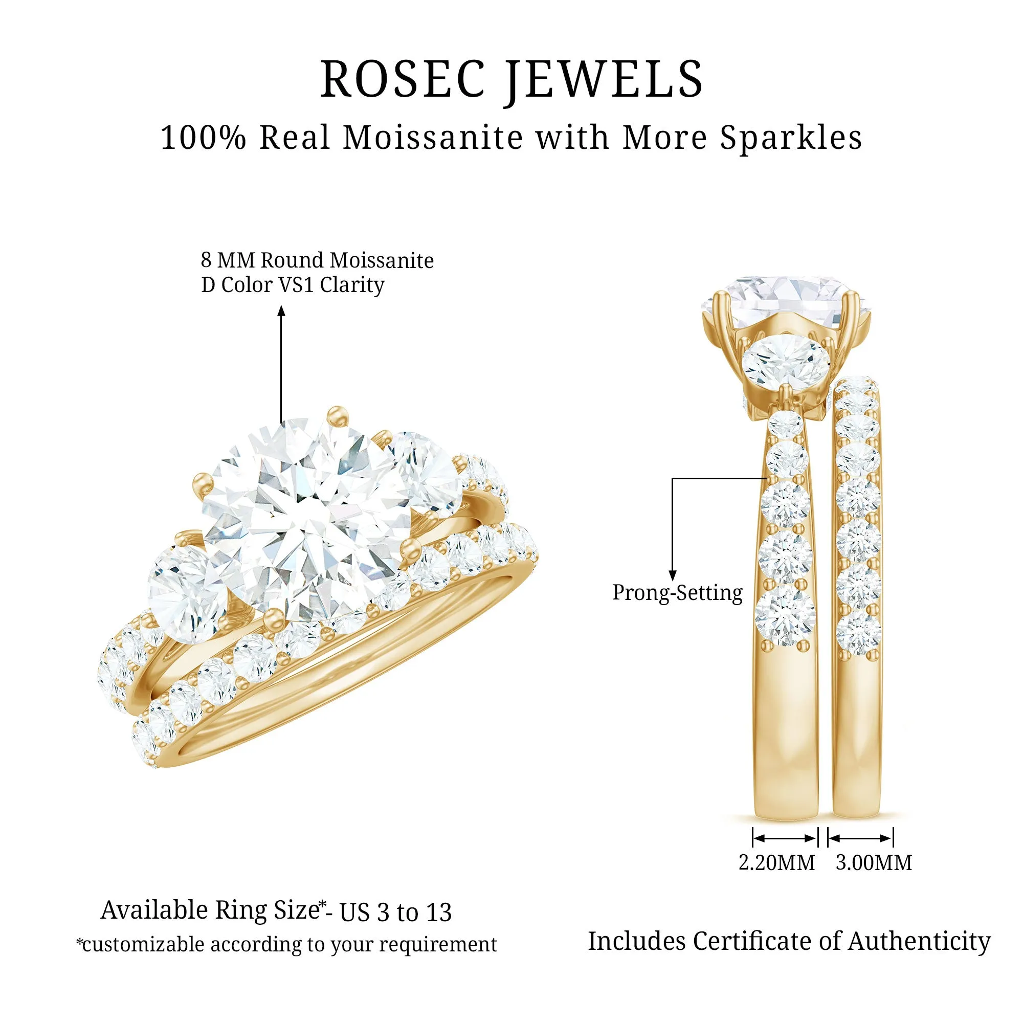 4.50 CT Round Moissanite Bridal Ring Set in Gold