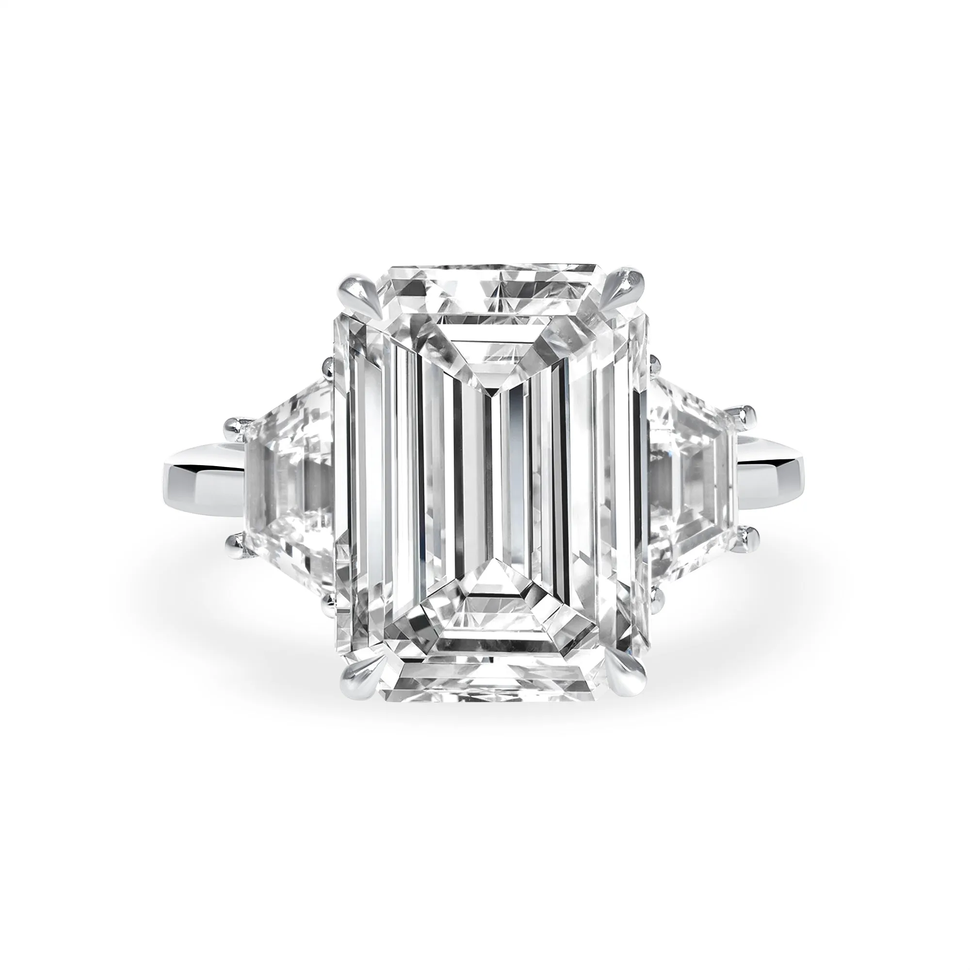 5.68 Carat Emerald Three Stone Diamond Ring