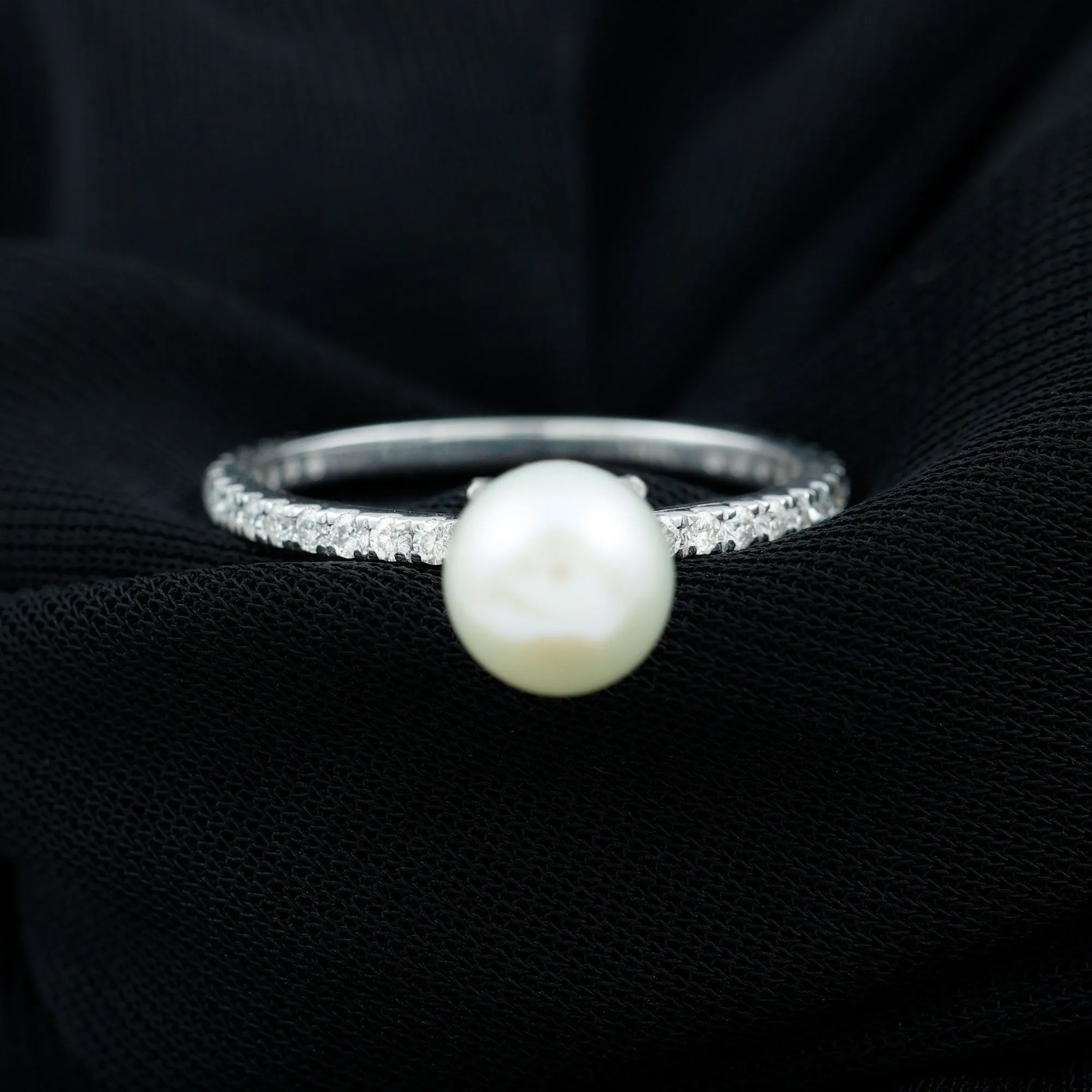 8.25 CT Fresh Water Pearl Solitaire with Diamond Side Stone Ring