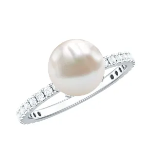 8.25 CT Fresh Water Pearl Solitaire with Diamond Side Stone Ring