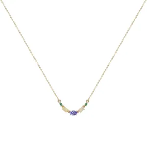 9k Yellow Gold Multi Gemstone Claw Set Necklace - Tanzanite, Blue Opal & Emerald