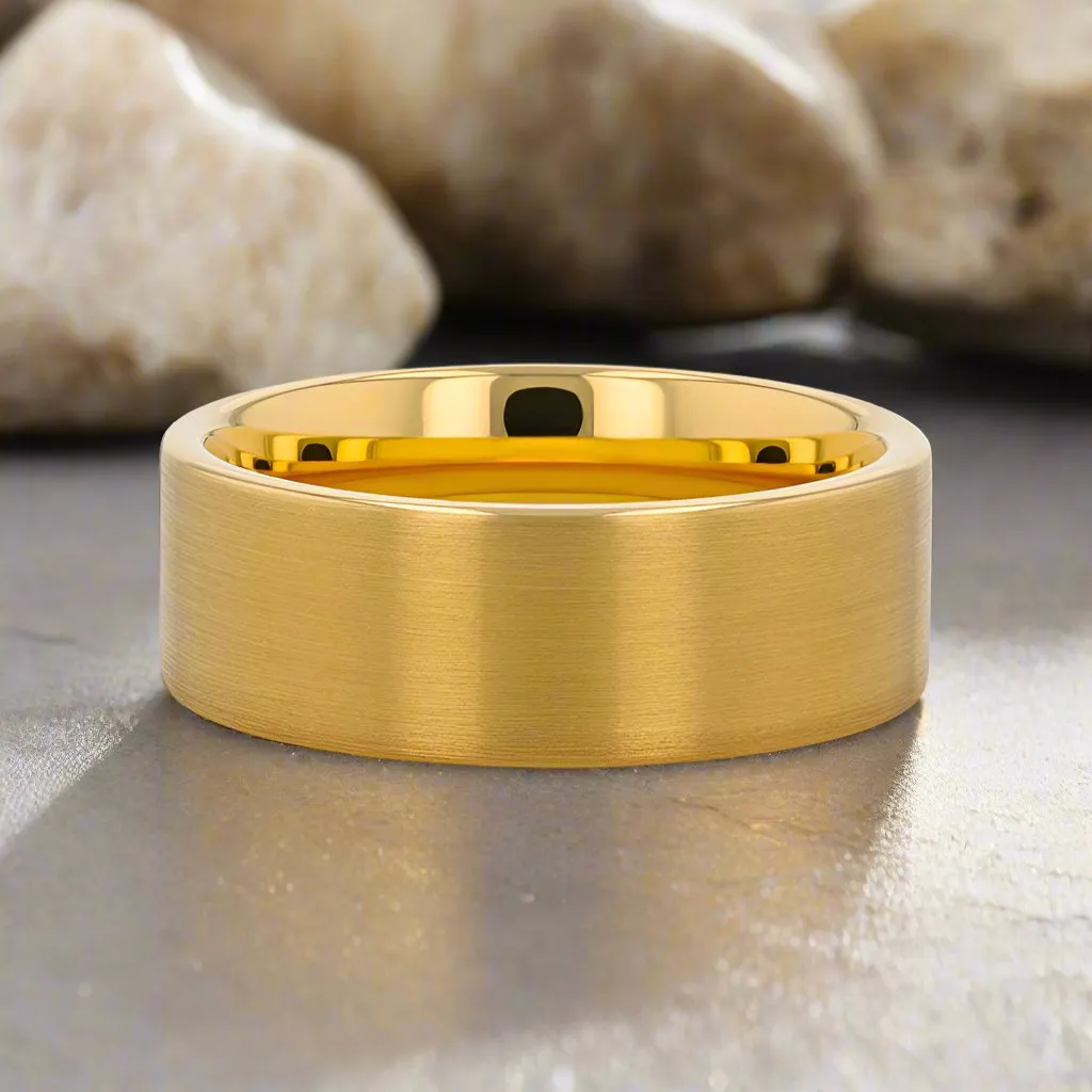 ADDERSFIELD | Gold Ring, Gold Tungsten Ring, Brushed, Flat