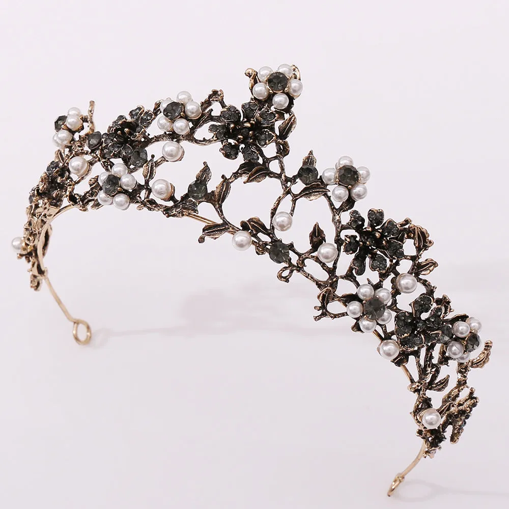 American flowers inlaid with black diamond pearls Baroque bridal crown wedding birthday headband headband accessories