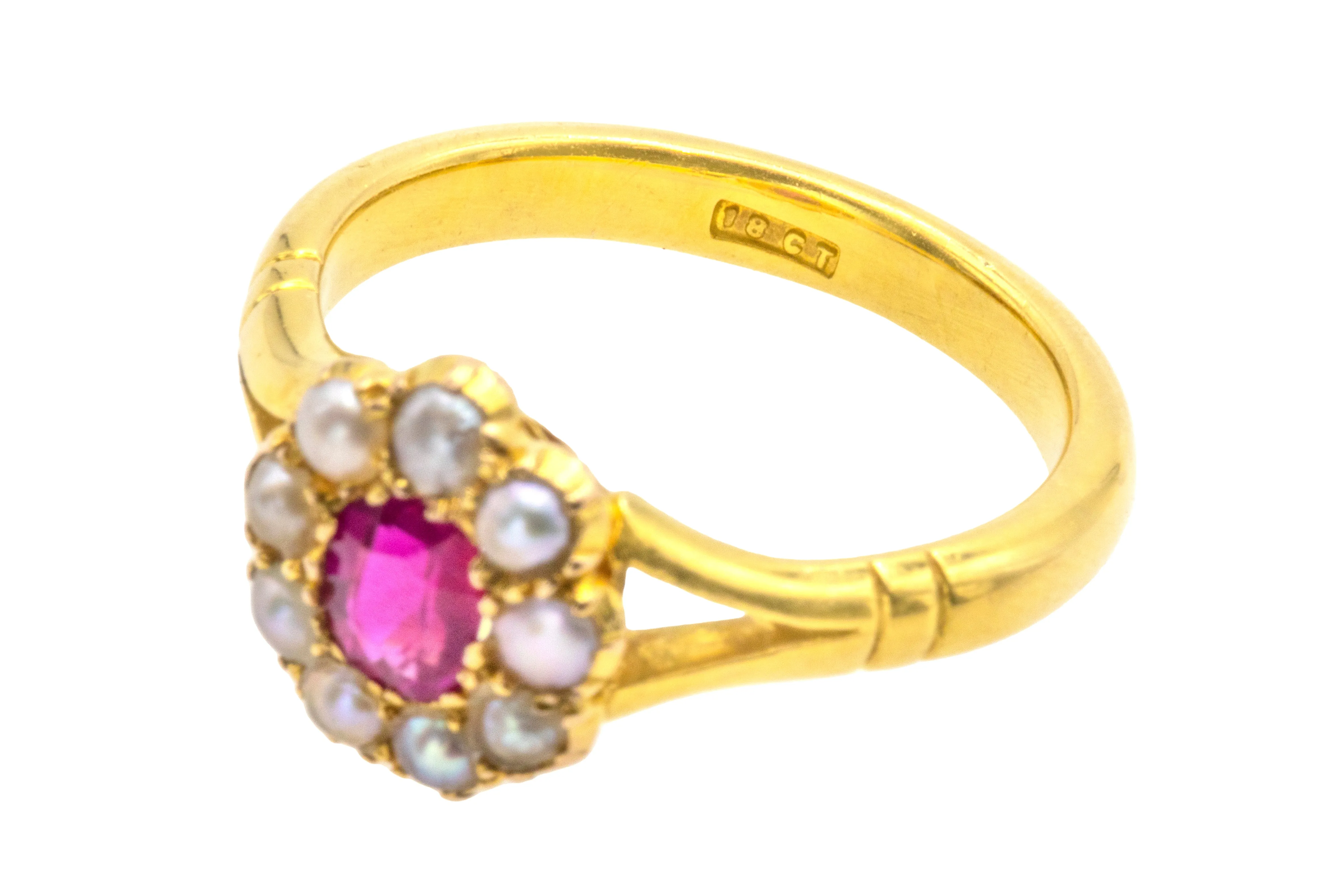 Antique 18ct Gold Ruby Pearl Ring, 0.30ct