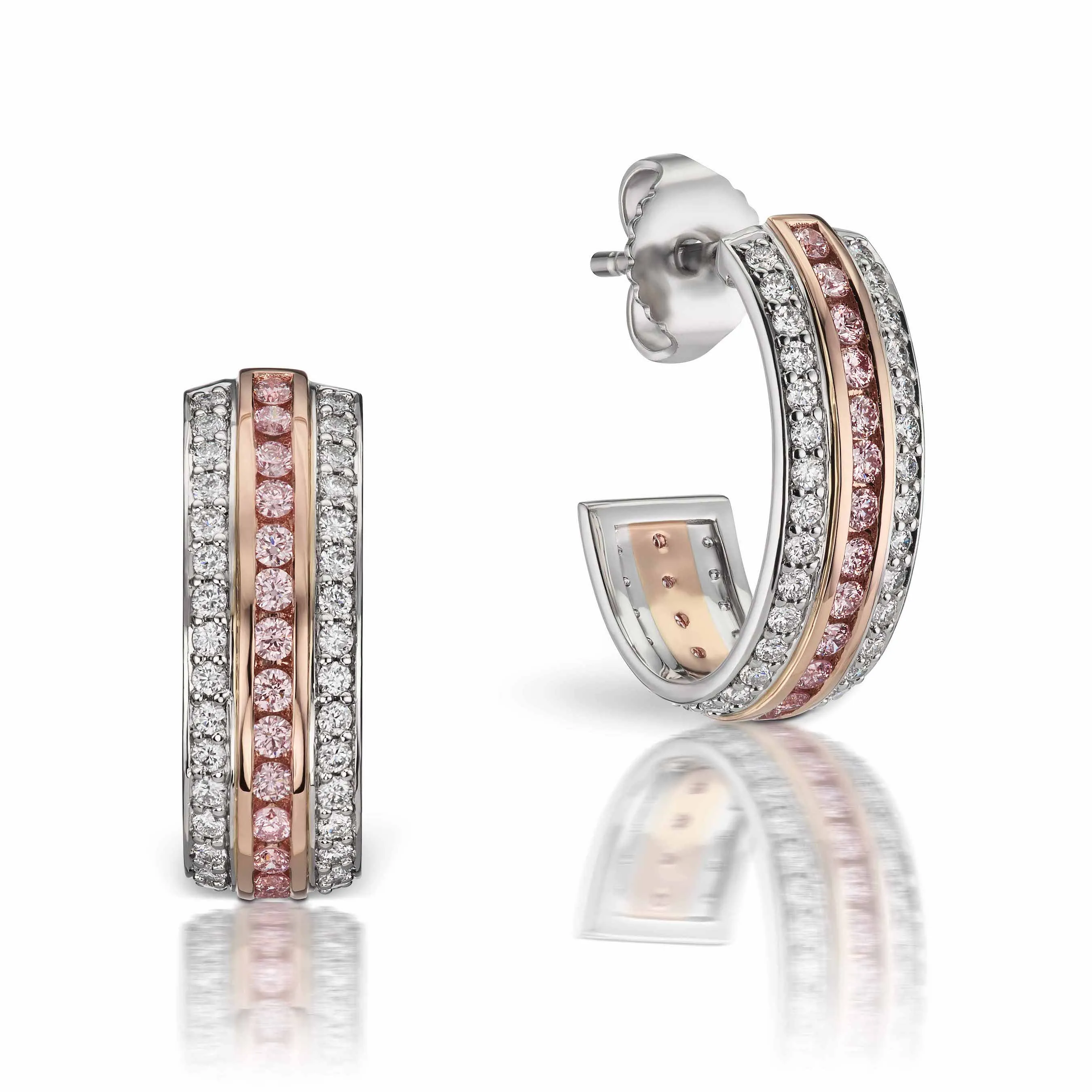 Argyle Pink and White Diamond Huggie Earrings