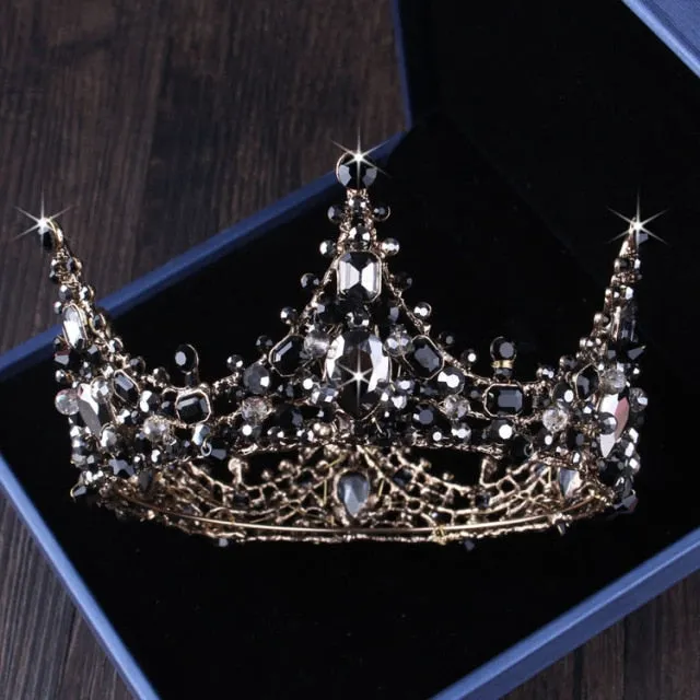 Baroque Black Crystal Pearl Bridal Tiaras Crown Rhinestone Pageant Diadem Bride Headband Wedding Hair Accessories Tiara De Noiva
