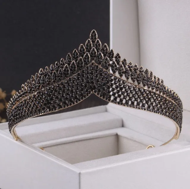 Baroque Black Crystal Pearl Bridal Tiaras Crown Rhinestone Pageant Diadem Bride Headband Wedding Hair Accessories Tiara De Noiva