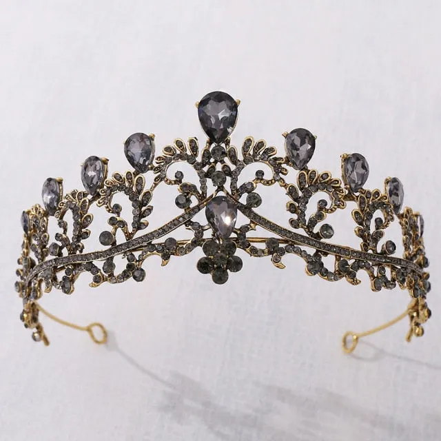 Baroque Black Crystal Pearl Bridal Tiaras Crown Rhinestone Pageant Diadem Bride Headband Wedding Hair Accessories Tiara De Noiva