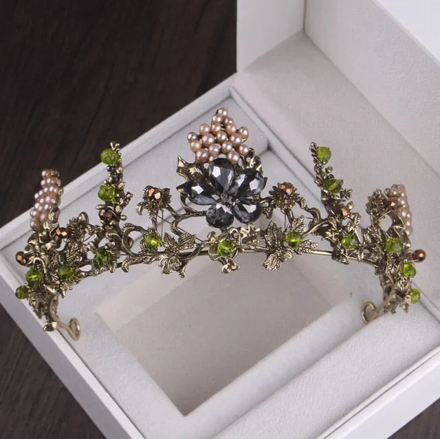 Baroque Black Crystal Pearl Bridal Tiaras Crown Rhinestone Pageant Diadem Bride Headband Wedding Hair Accessories Tiara De Noiva