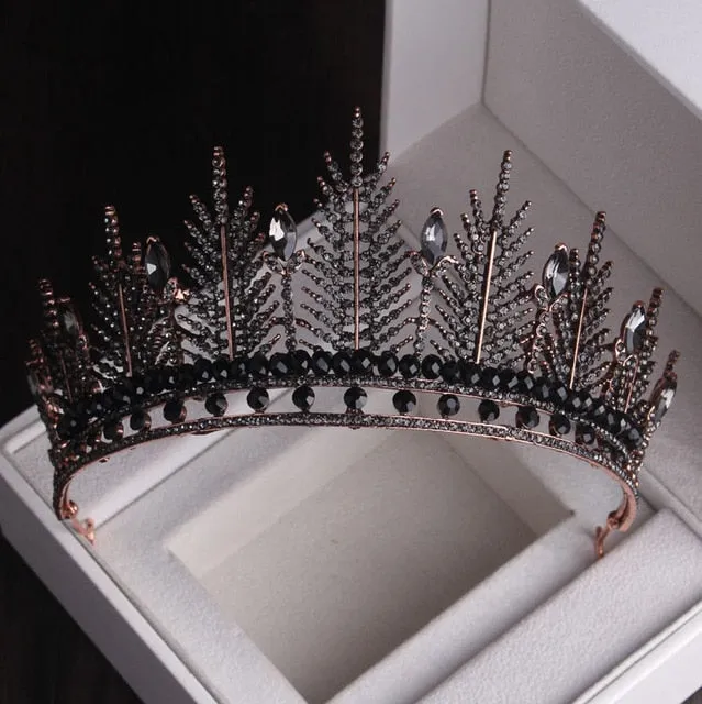 Baroque Black Crystal Pearl Bridal Tiaras Crown Rhinestone Pageant Diadem Bride Headband Wedding Hair Accessories Tiara De Noiva