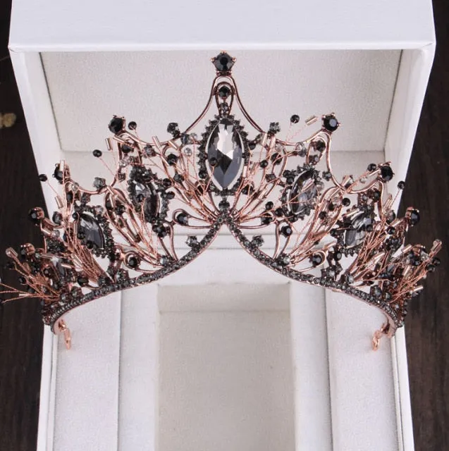 Baroque Black Crystal Pearl Bridal Tiaras Crown Rhinestone Pageant Diadem Bride Headband Wedding Hair Accessories Tiara De Noiva