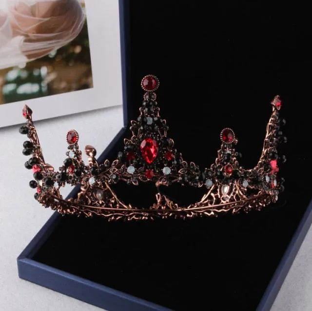 Baroque Black Crystal Pearl Bridal Tiaras Crown Rhinestone Pageant Diadem Bride Headband Wedding Hair Accessories Tiara De Noiva