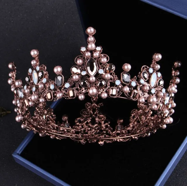 Baroque Black Crystal Pearl Bridal Tiaras Crown Rhinestone Pageant Diadem Bride Headband Wedding Hair Accessories Tiara De Noiva
