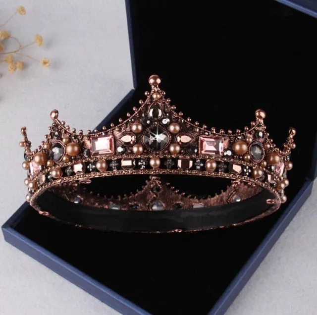 Baroque Black Crystal Pearl Bridal Tiaras Crown Rhinestone Pageant Diadem Bride Headband Wedding Hair Accessories Tiara De Noiva