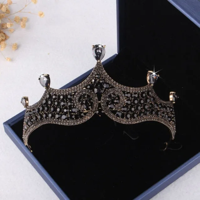 Baroque Black Crystal Pearl Bridal Tiaras Crown Rhinestone Pageant Diadem Bride Headband Wedding Hair Accessories Tiara De Noiva