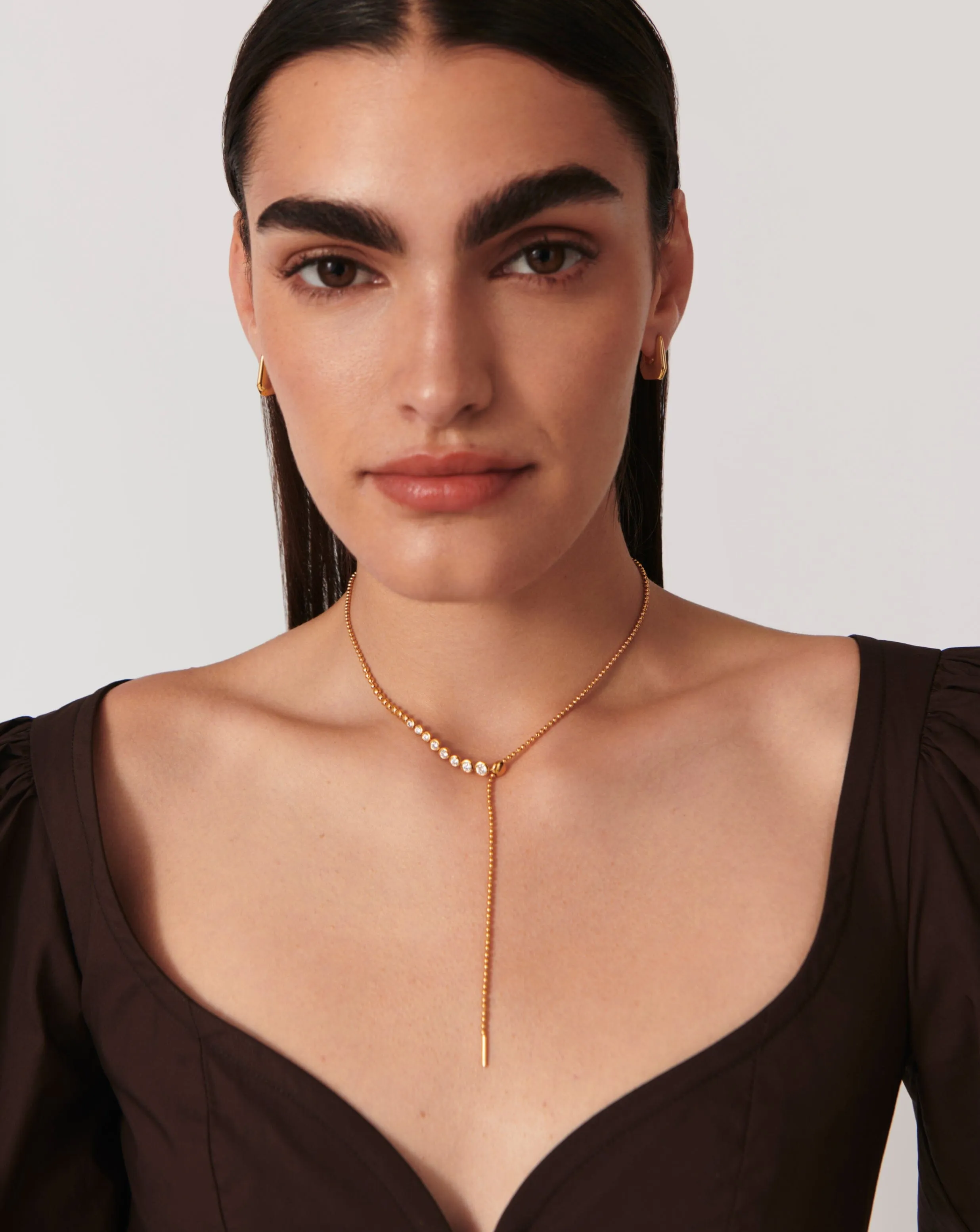 Beaded Stone Slider Lariat Necklace | 18ct Gold Vermeil/Cubic Zirconia