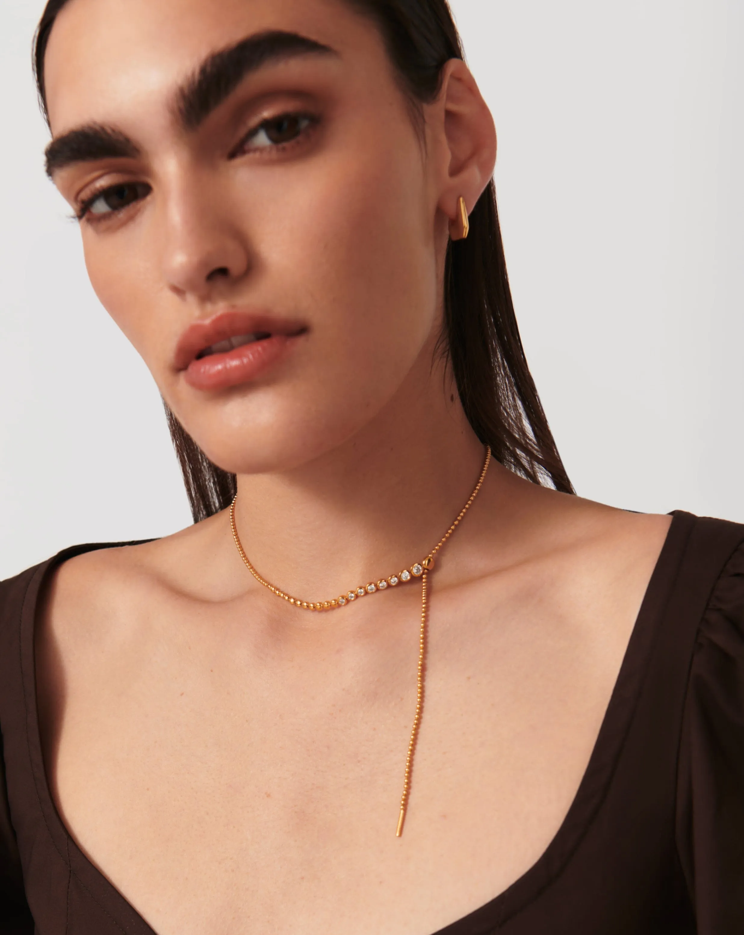Beaded Stone Slider Lariat Necklace | 18ct Gold Vermeil/Cubic Zirconia