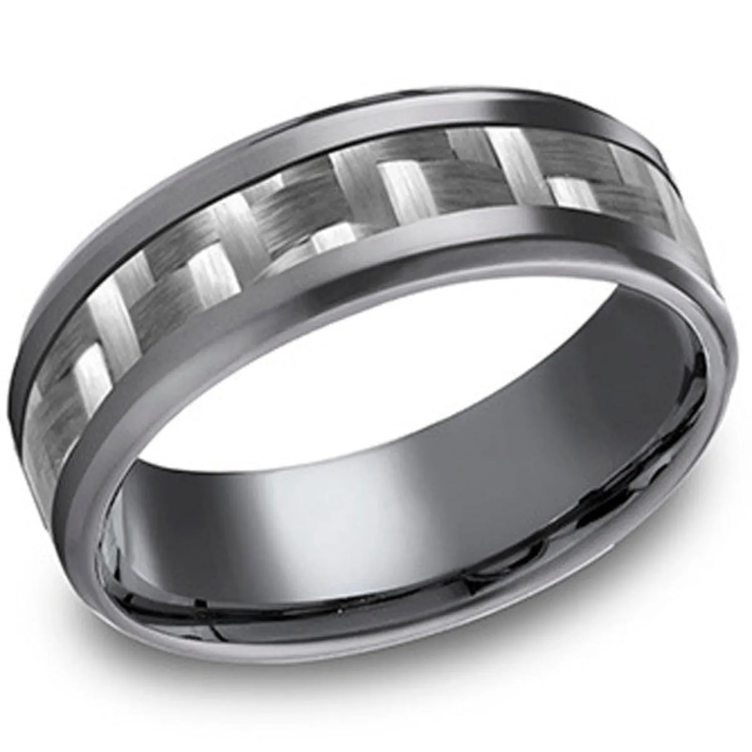 Benchmark Tantalum Carbon Fiber Weave Inlay Wedding Band