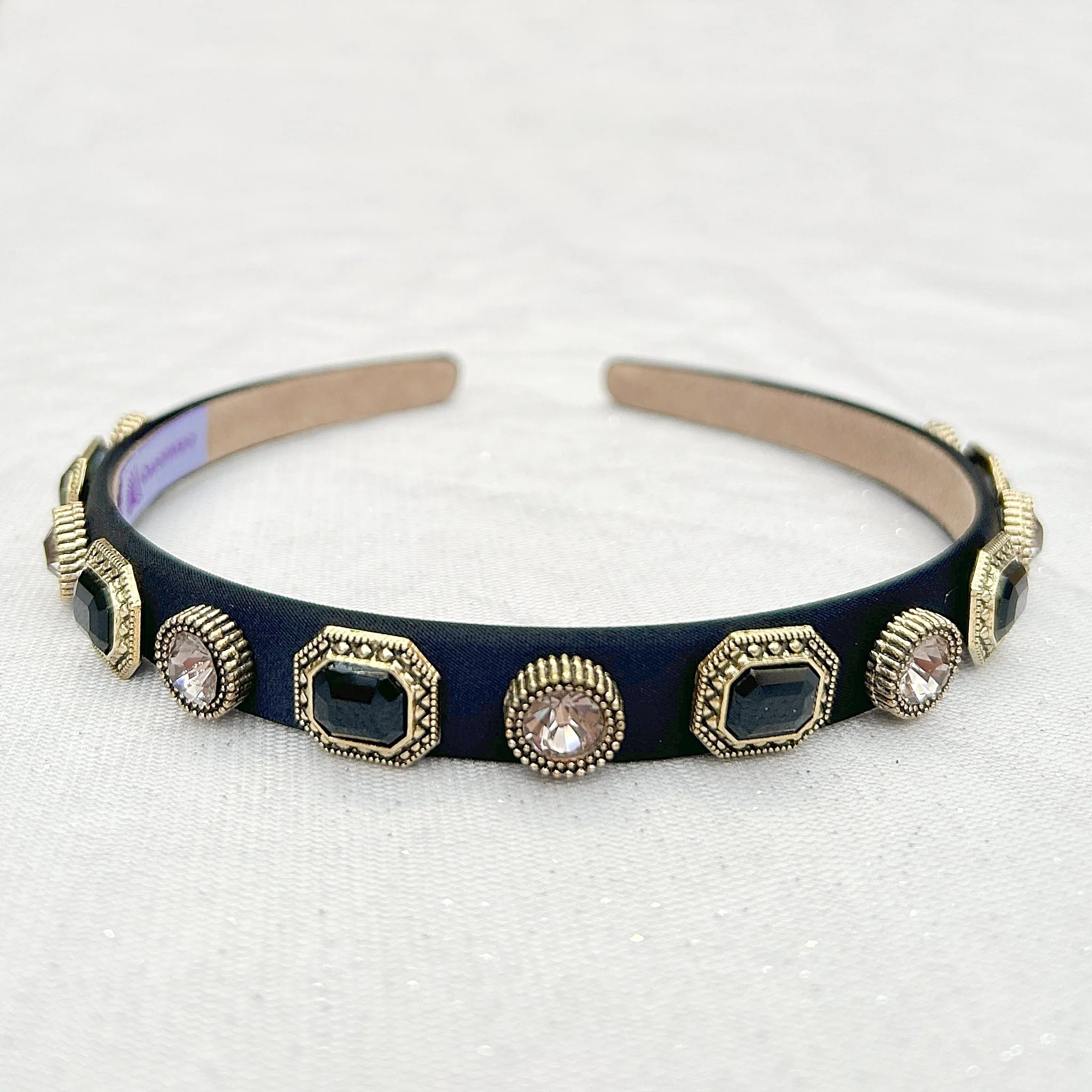 Black Hair Band Thin Headband Vintage Headband with Gems