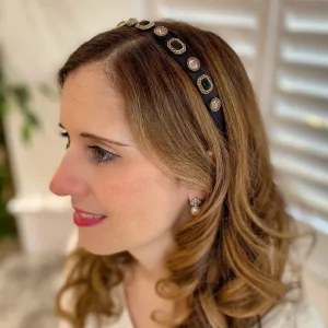 Black Hair Band Thin Headband Vintage Headband with Gems