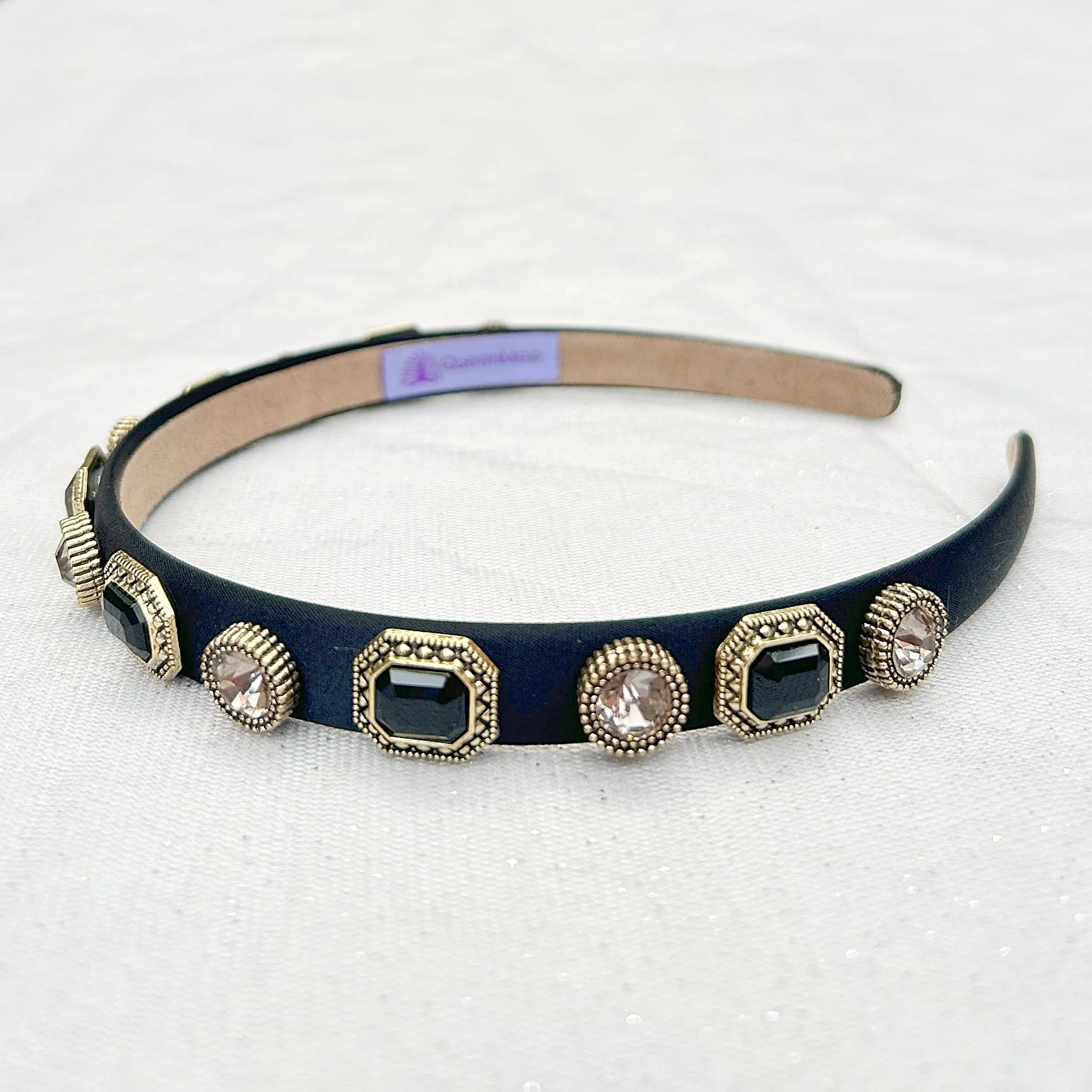 Black Hair Band Thin Headband Vintage Headband with Gems