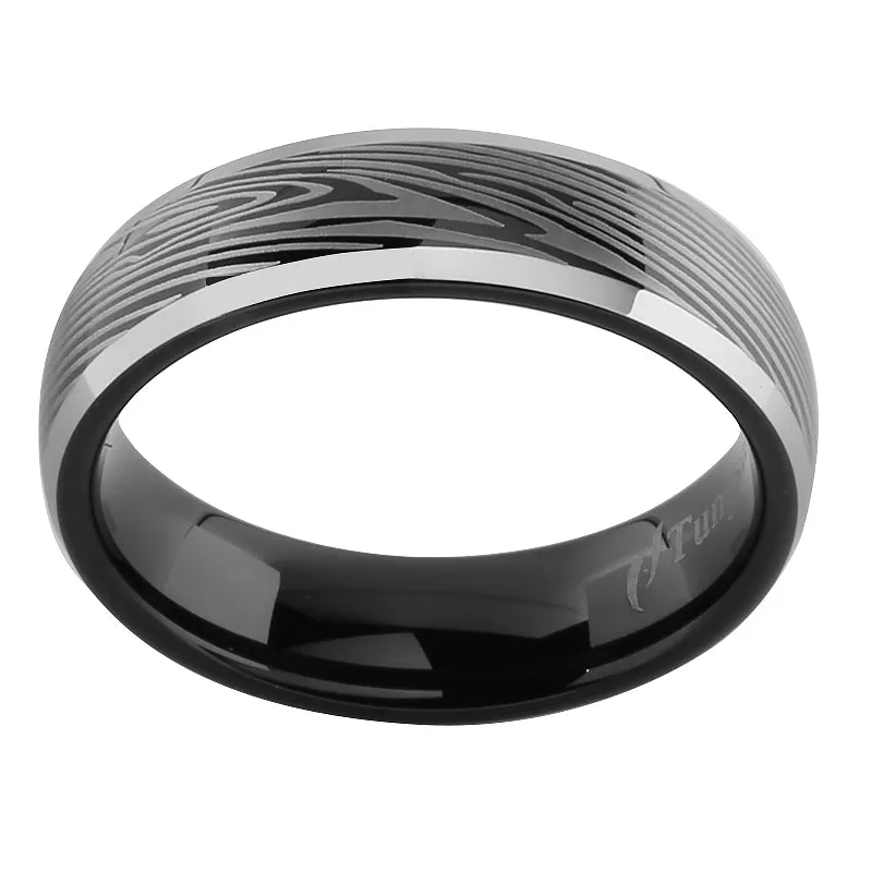 Black Tungsten with Damascus Pattern Oval Wedding Ring 6mm