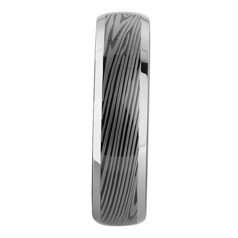 Black Tungsten with Damascus Pattern Oval Wedding Ring 6mm