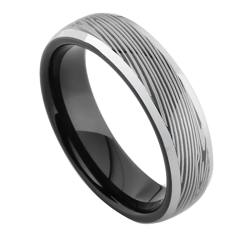 Black Tungsten with Damascus Pattern Oval Wedding Ring 6mm