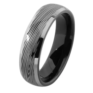 Black Tungsten with Damascus Pattern Oval Wedding Ring 6mm