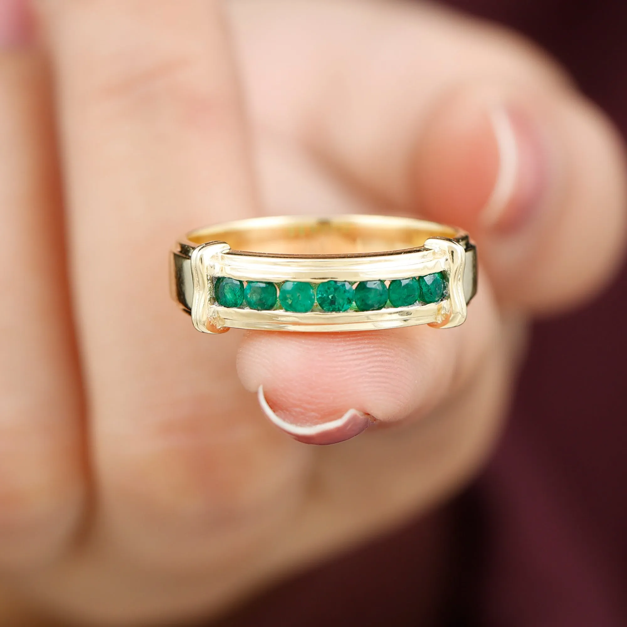 Channel Set Emerald Classic Wide Band Ring