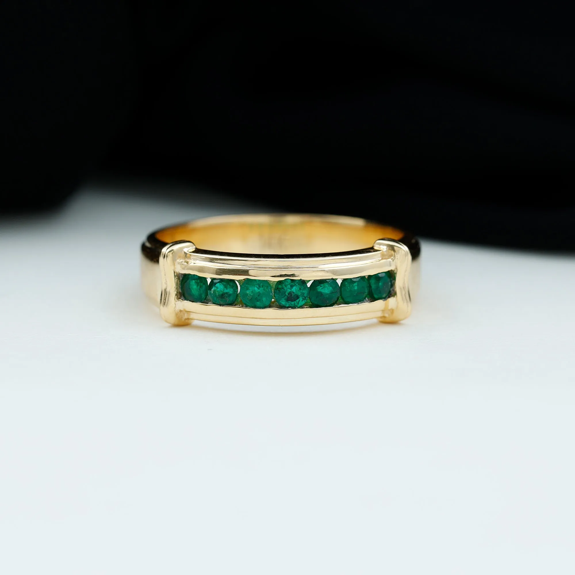 Channel Set Emerald Classic Wide Band Ring