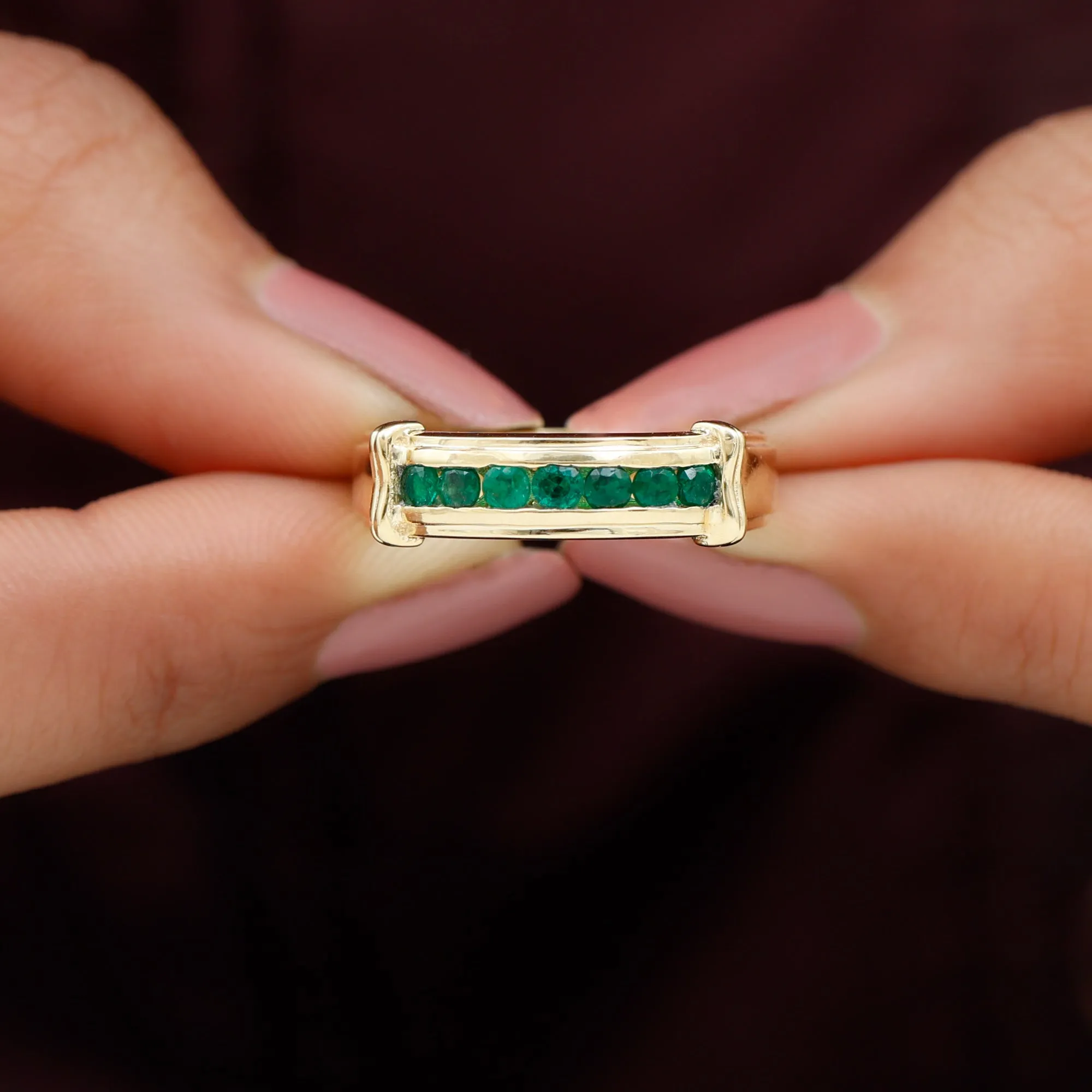 Channel Set Emerald Classic Wide Band Ring