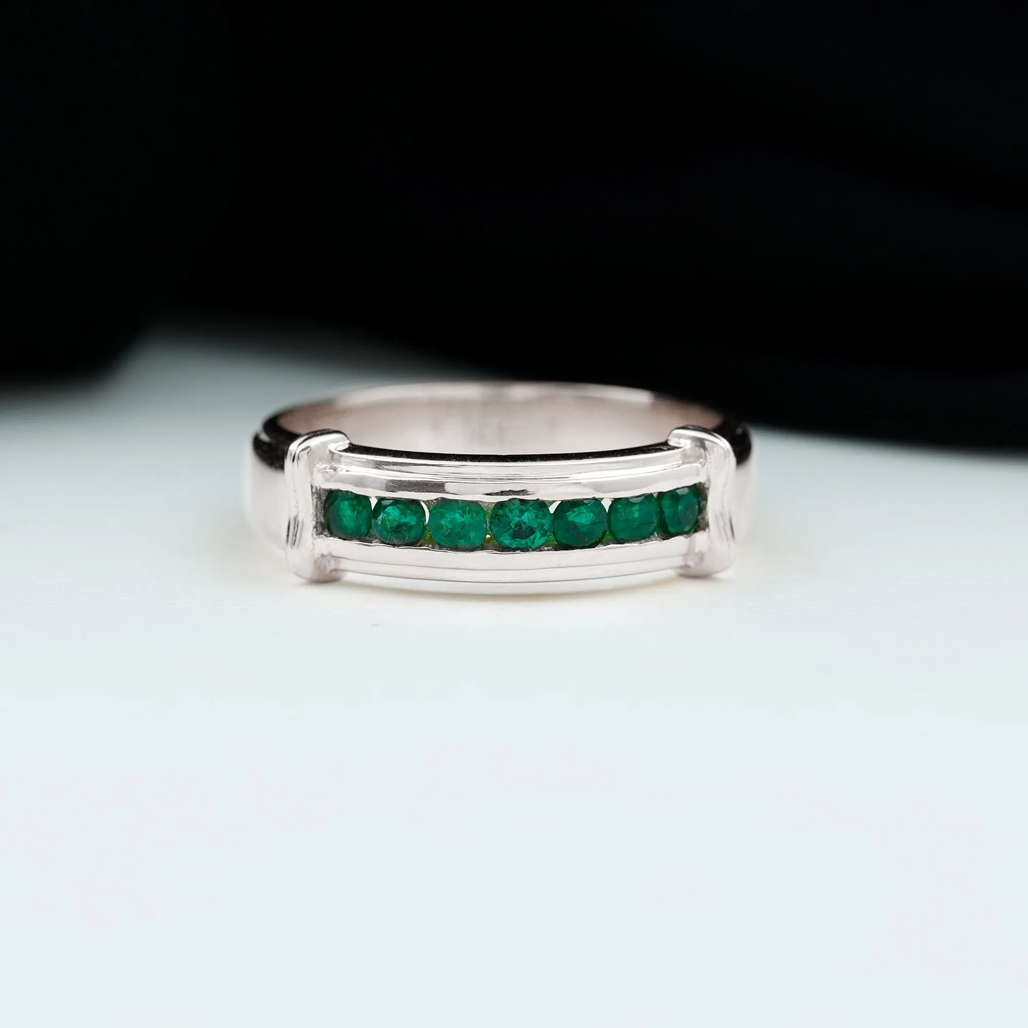 Channel Set Emerald Classic Wide Band Ring