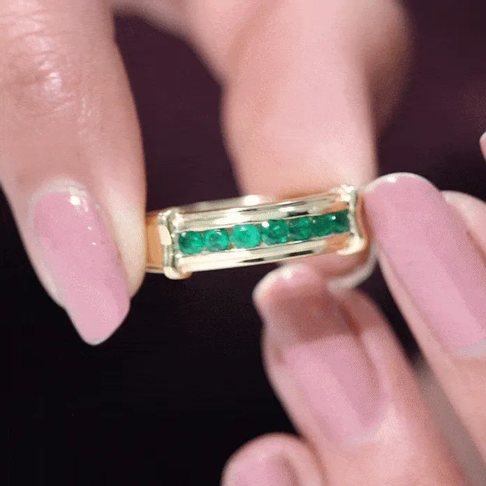 Channel Set Emerald Classic Wide Band Ring