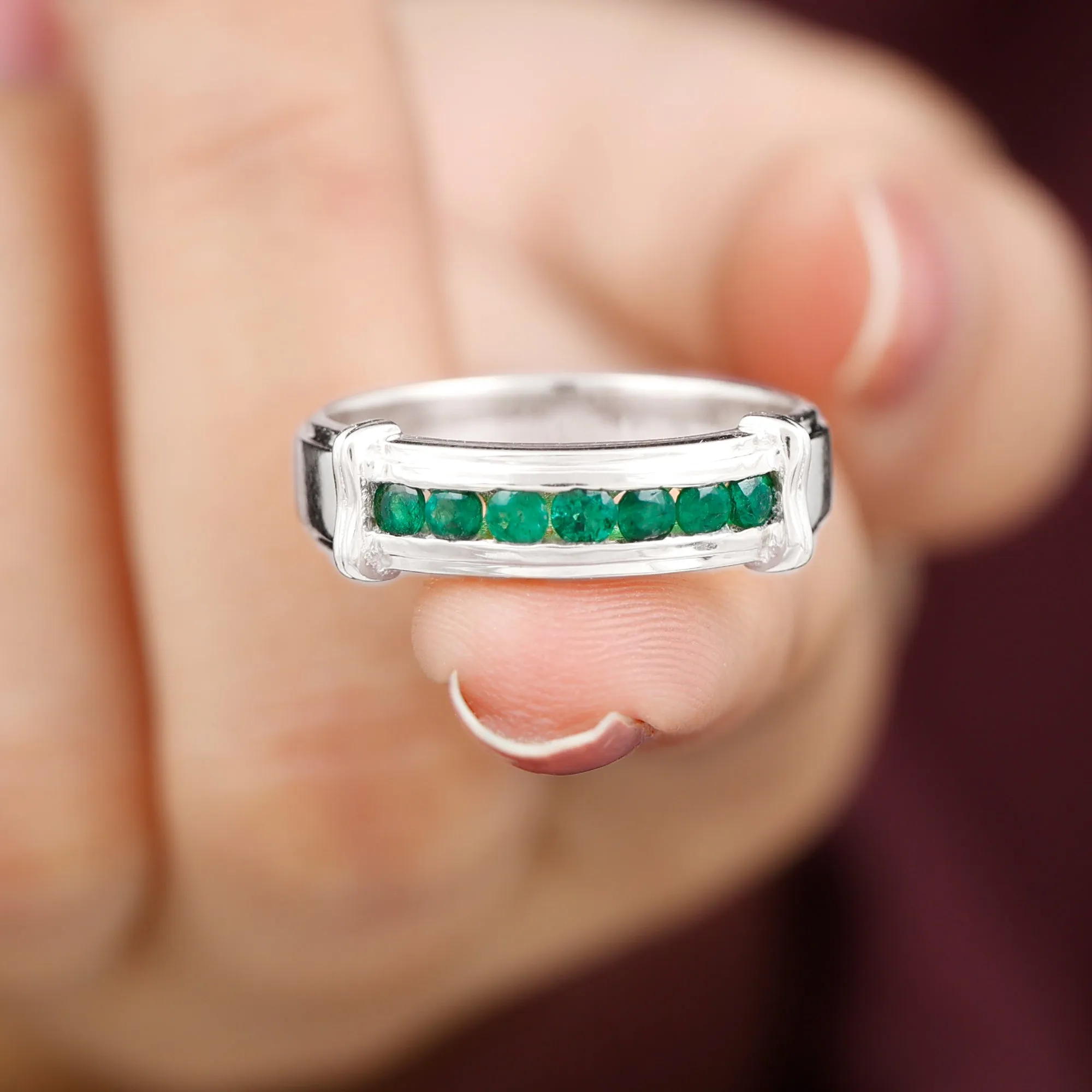 Channel Set Emerald Classic Wide Band Ring