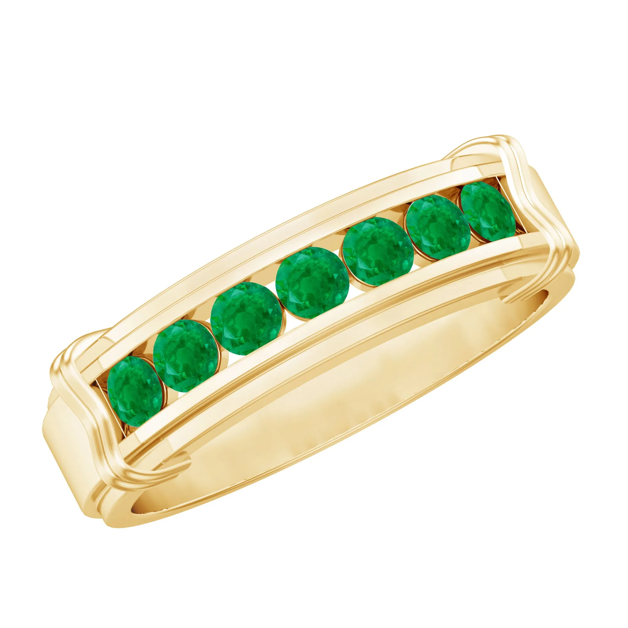 Channel Set Emerald Classic Wide Band Ring
