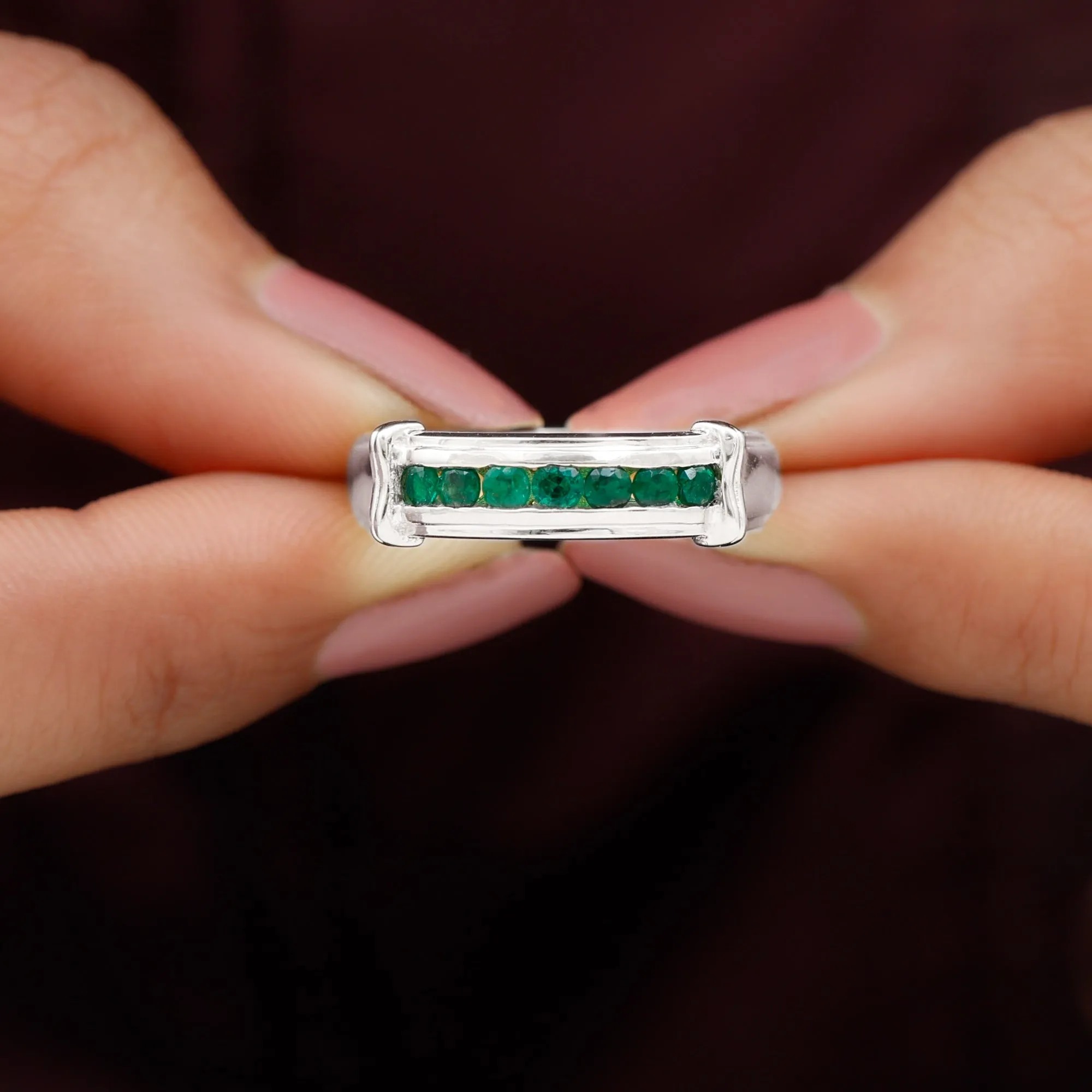 Channel Set Emerald Classic Wide Band Ring