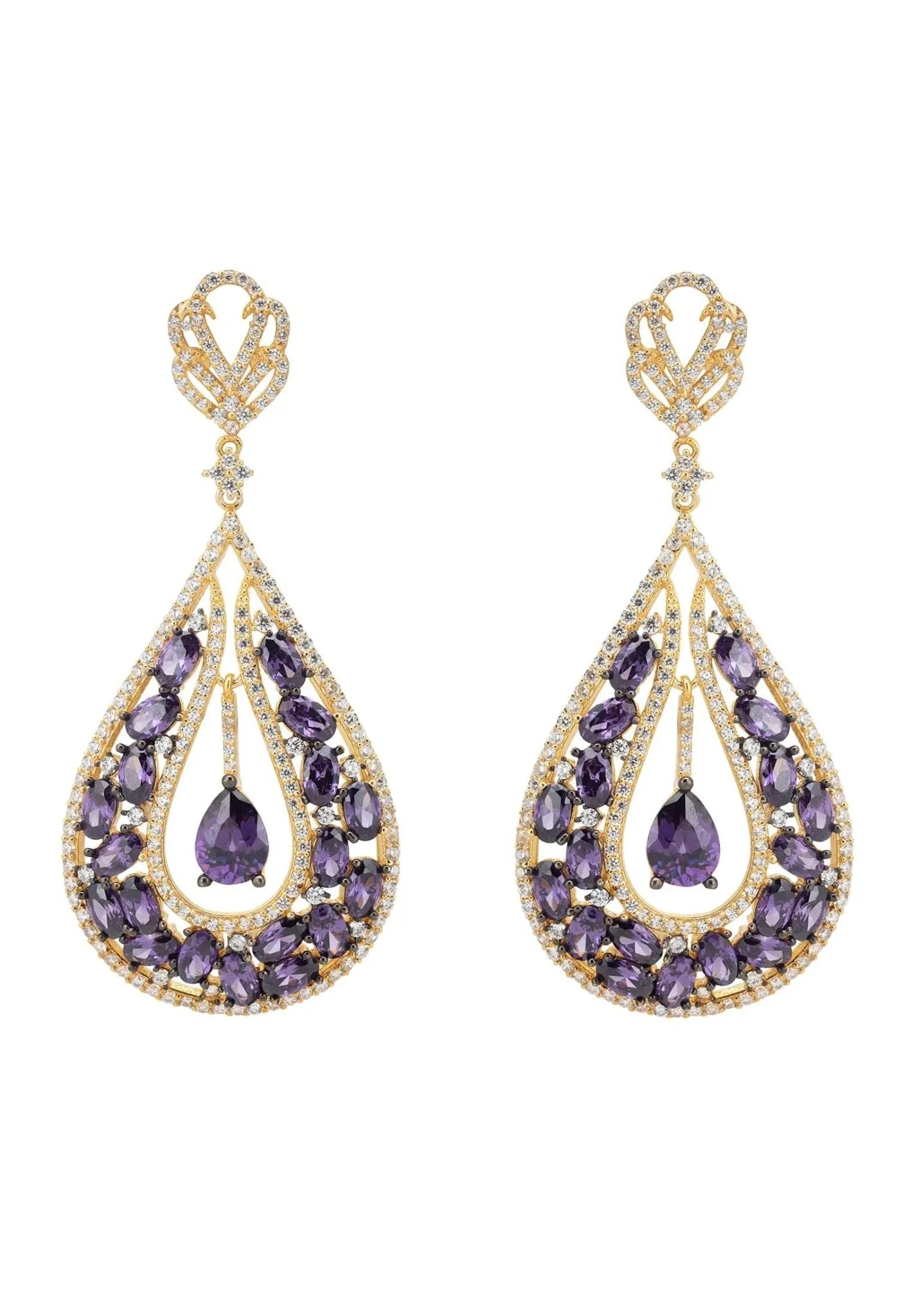 Charlotte Teardrop Gemstone Earrings Purple Gold