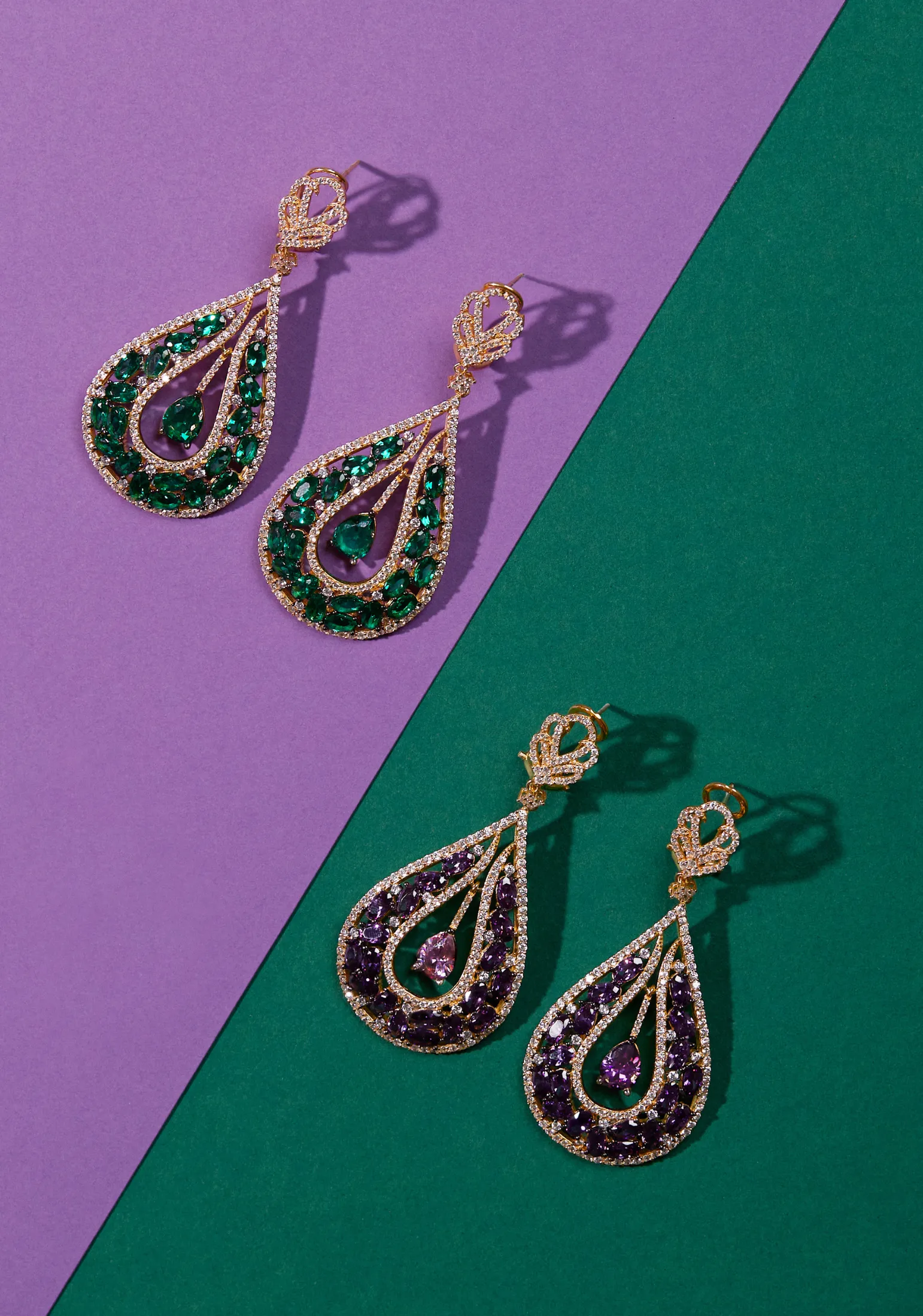 Charlotte Teardrop Gemstone Earrings Purple Gold