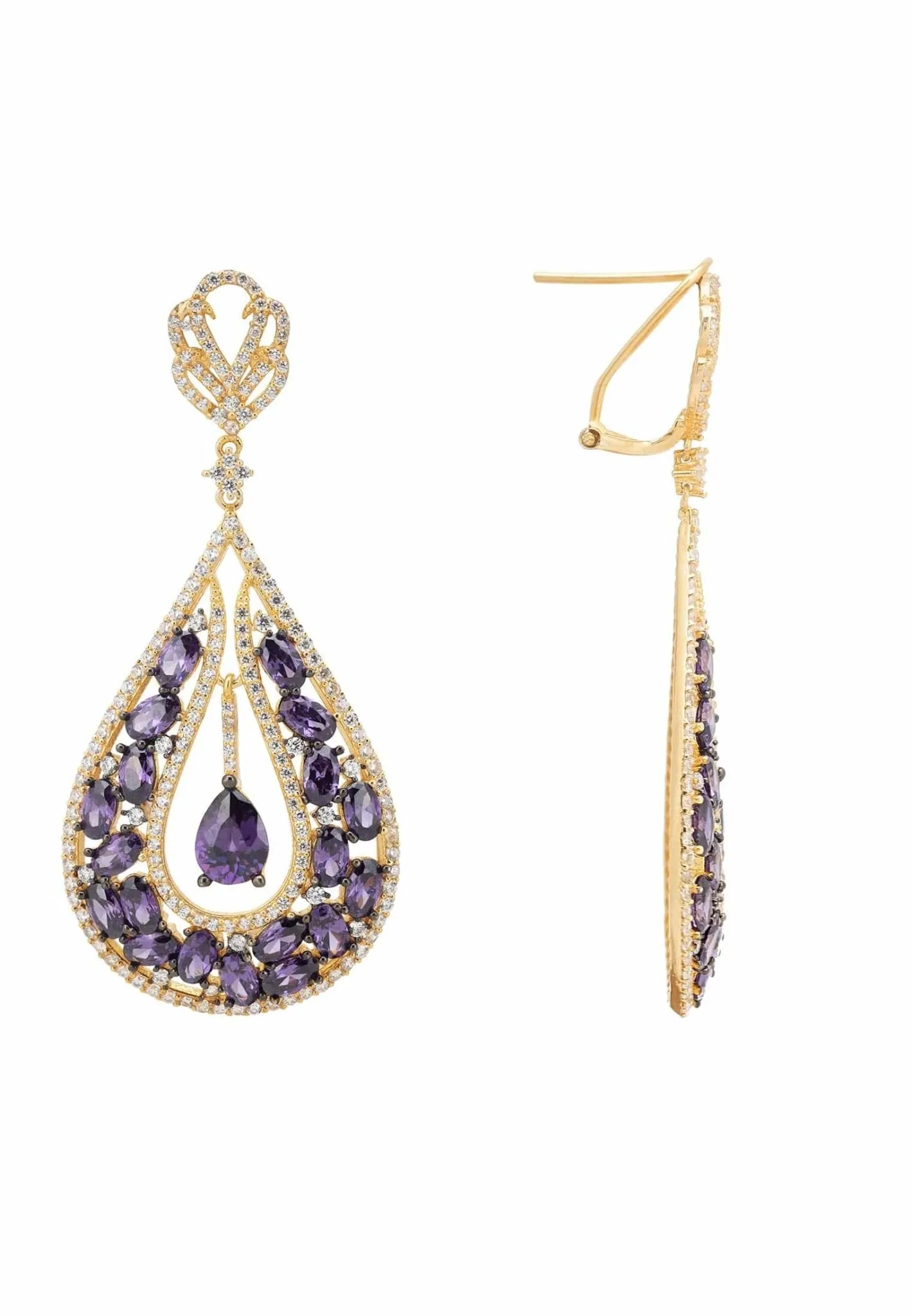 Charlotte Teardrop Gemstone Earrings Purple Gold
