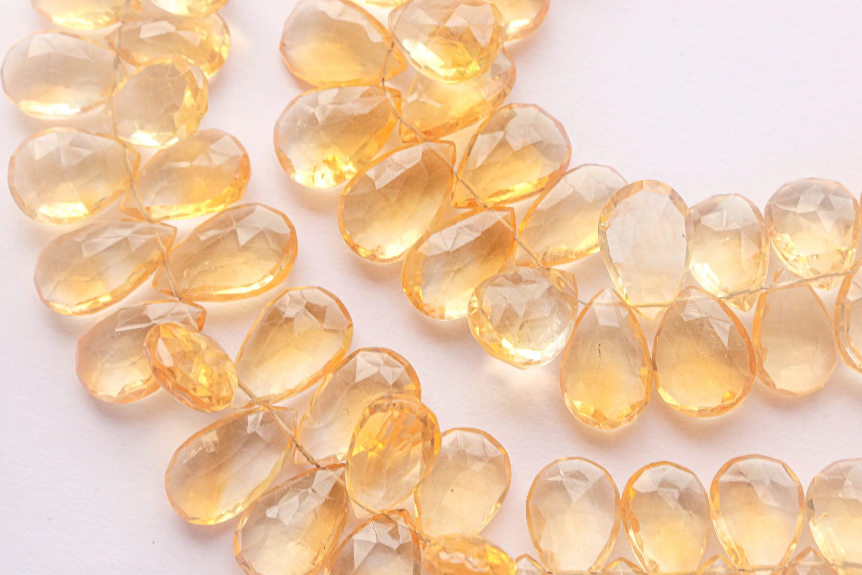 Citrine pear Briolette Faceted Beads | 8x14mm | 50 Pieces Full Strand | 8 Inch | Citrine faceted pear briolette | Matching Pairs for Jewelry