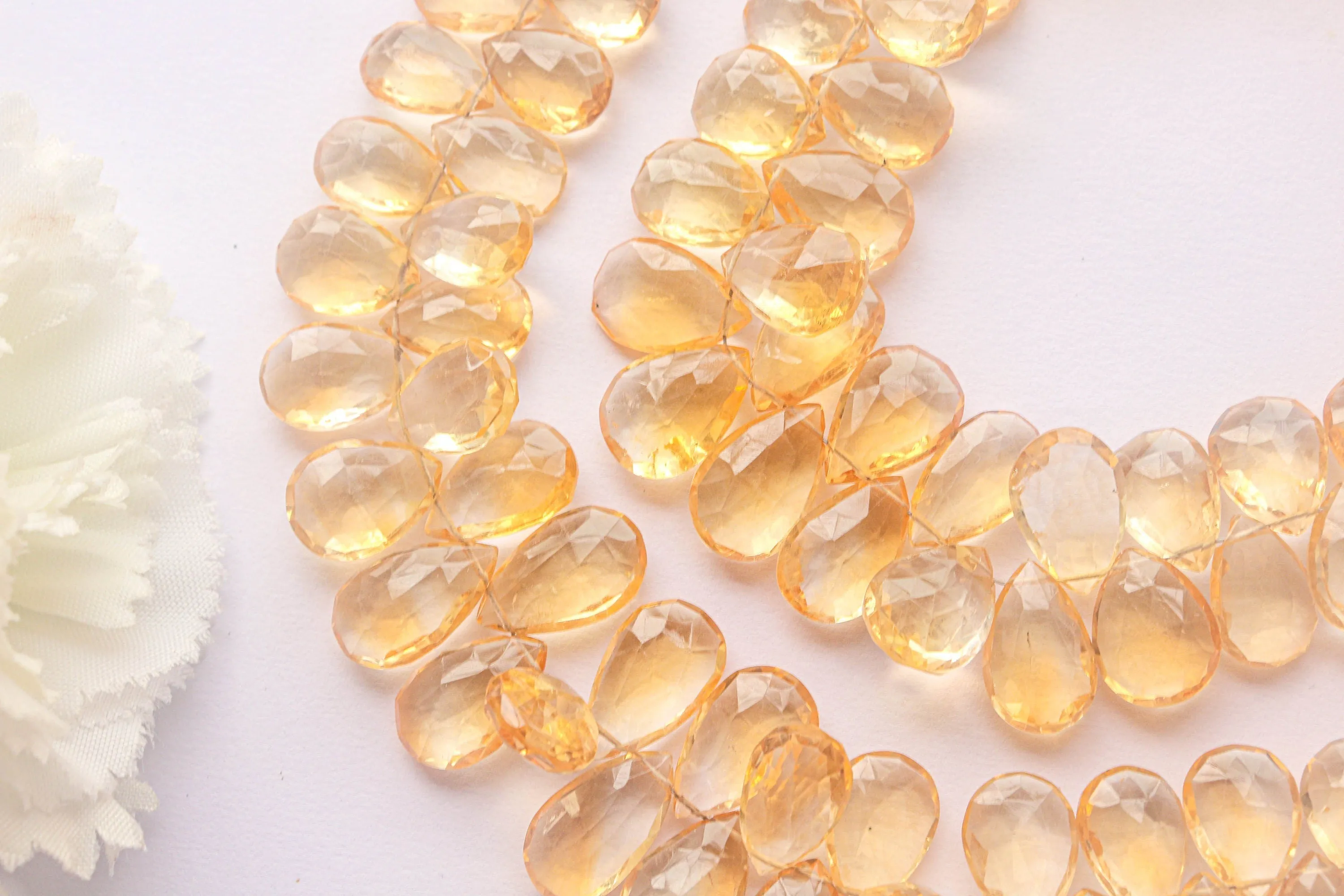 Citrine pear Briolette Faceted Beads | 8x14mm | 50 Pieces Full Strand | 8 Inch | Citrine faceted pear briolette | Matching Pairs for Jewelry